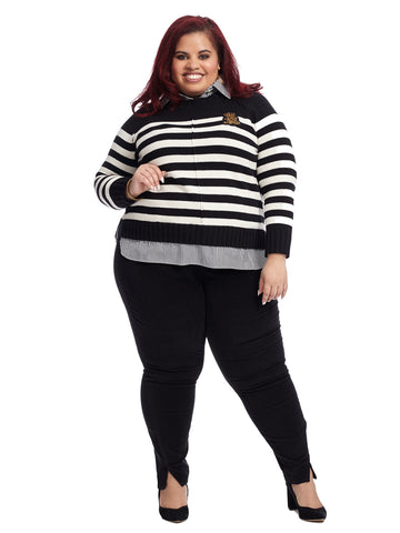 Black And White Striped Twofer Sweater