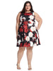 Black And Crimson Floral Fit And Flare Dress