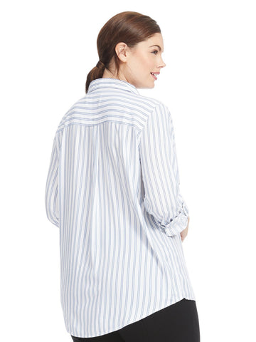 Blue And White Striped Popover Collared Shirt