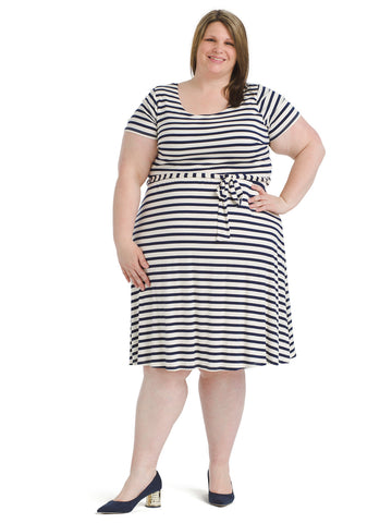 Navy And White Stripe Fit And Flare Dress