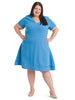 V-Neck Blue Fit And Flare Dress