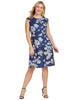 Keyhole Fit & Flare Dress In Navy Floral Print