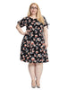 Tie Sleeve Detail Black Floral Print Fit and Flare Dress