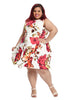Sleeveless Floral Printed Scuba Dress In Red And White