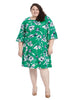 Bell Sleeve Green Floral Fit And Flare Dress