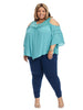 Embroidered Angel Sleeve Top In Teal