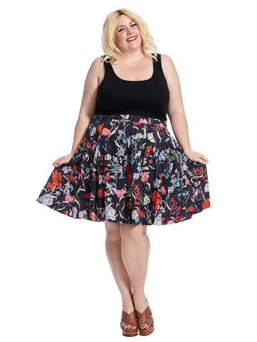 Embroidered Flare Skirt In Floral Print