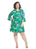 Bell Sleeve Green Floral Fit And Flare Dress