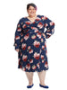 Empire Faux Wrap Dress In Navy Floral