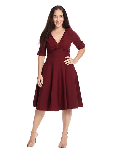 Elbow-Length Delores Dress In Burgundy