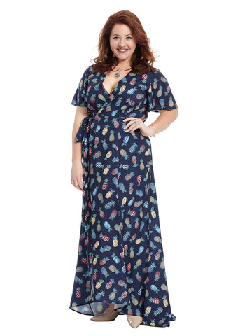 Hi-Lo Dress In Navy Pineapple Print