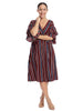 Flutter Sleeve Burgundy Stripe Faux Wrap Dress