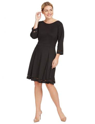 Perforated Fit And Flare Dress In Black
