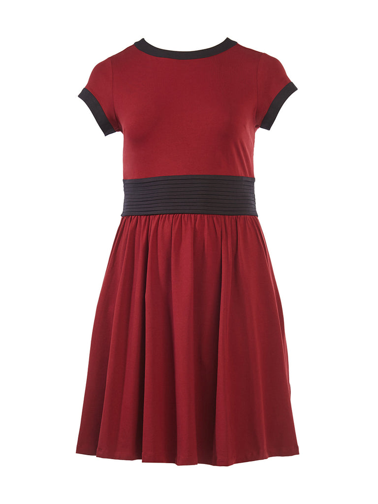 Two-Tone Merlot Fit-And-Flare Dress