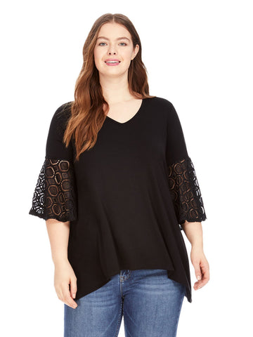 Lace Bell Sleeve Top In Black