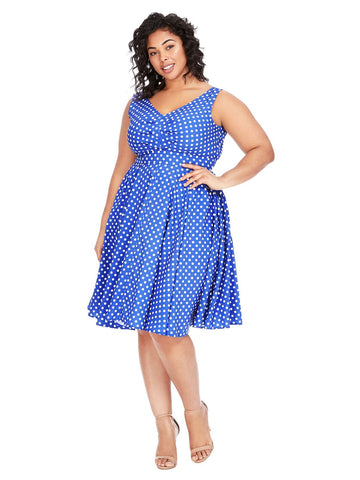 Fit And Flare Dress In Blue Polka Dot