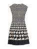 Black and Ivory Houndstooth Fit-and-Flare Dress