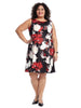 Black And Crimson Floral Fit And Flare Dress