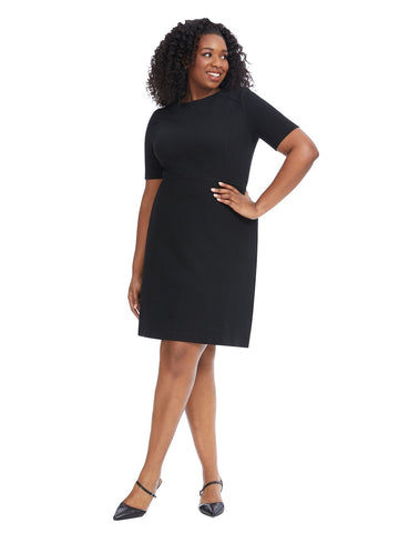 Short Sleeve Black Fit And Flare Dress