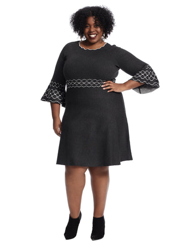 Bell Sleeve Charcoal Sweater Dress