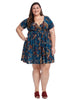 Short Sleeve Blue Floral Fit And Flare Dress