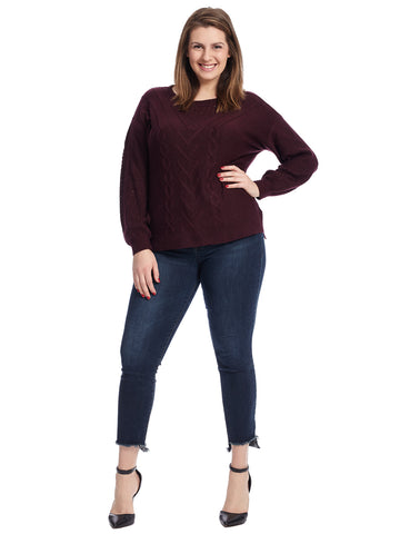 Cabled Plum Pullover Sweater