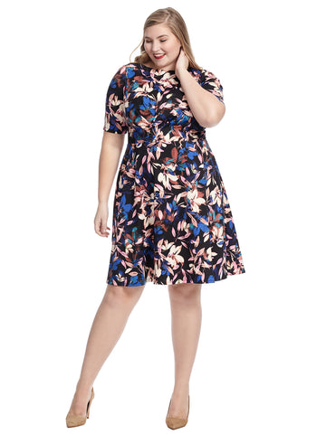 Floral Ponte Fit And Flare Dress