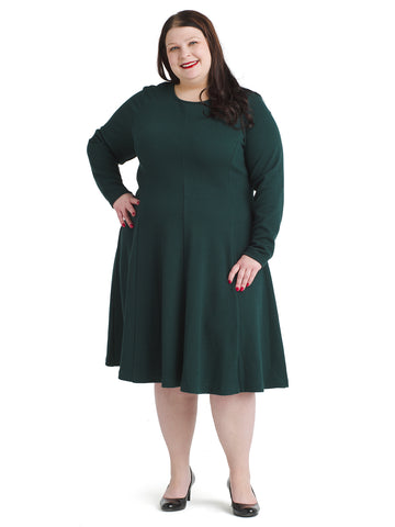 Long Sleeve Evergreen Fit And Flare Dress