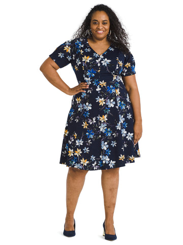 Puff Sleeve Floral Fit And Flare Dress