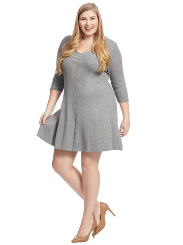 Grey Fit And Flare Sweater Dress