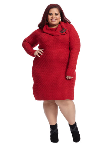 Cowl Neck Red Sweater Dress