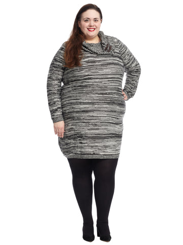 Cowl Neck Spacedye Sweater Dress