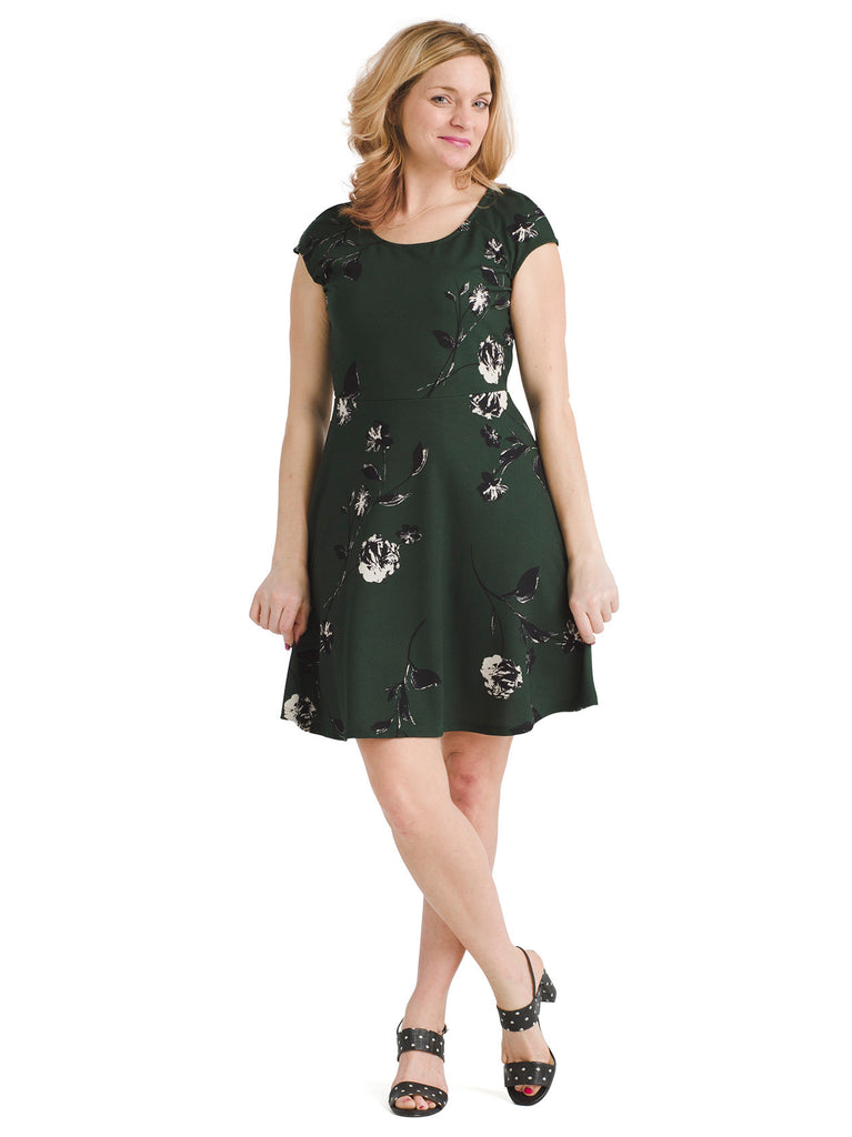 Olive Floral Fit And Flare Dress