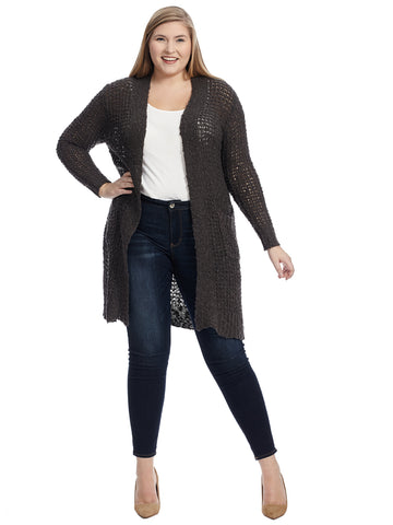 Pointelle Charcoal Duster Cardigan