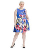 Blue Floral Scuba Fit And Flare Dress