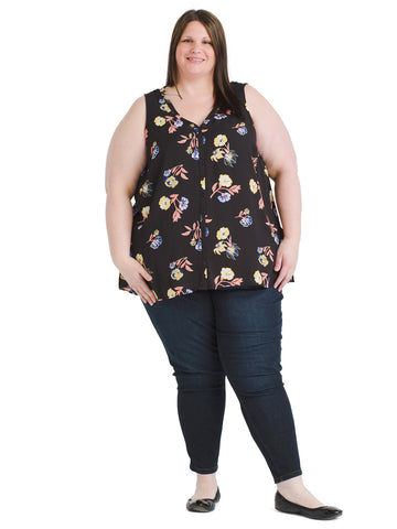 Black Floral Tunic Top