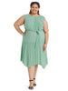 Sleeveless Green Linear Motion Print Tie Waist Dress