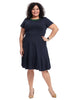 Button Detail Navy Fit And Flare Dress