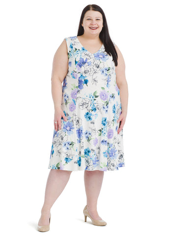 Blue and Ivory Floral Dress