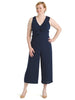 Ruffle Front Navy Cropped Jumpsuit
