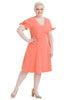 Peach V-Neck Tie Sleeve Fit and Flare Dress