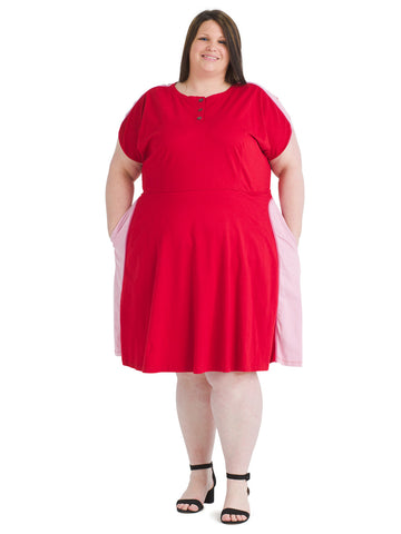 Color Block Red Fit And Flare Dress