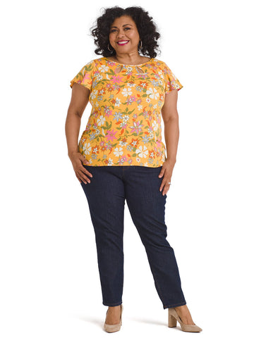 Mustard Floral Keyhole Top