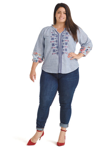Print Mixed Embroidered Lanie Top