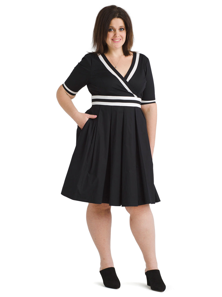 White Trim Black Fit And Flare Dress