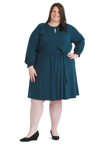 Front Keyhole Teal Fit And Flare Dress