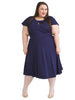 Flutter Sleeve Navy Fit And Flare Dress