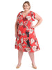 Front Ruffle Red Floral Dress