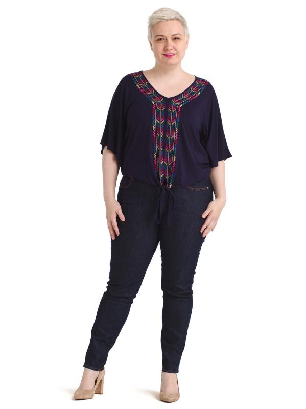 Dolman Sleeve Embroidered Tie Front Top