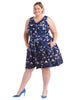Navy Blossom Fit And Flare Dress